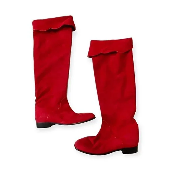 Vintage Yves Saint Laurent red suede long boots, Size 7 - Picture 5 of 15